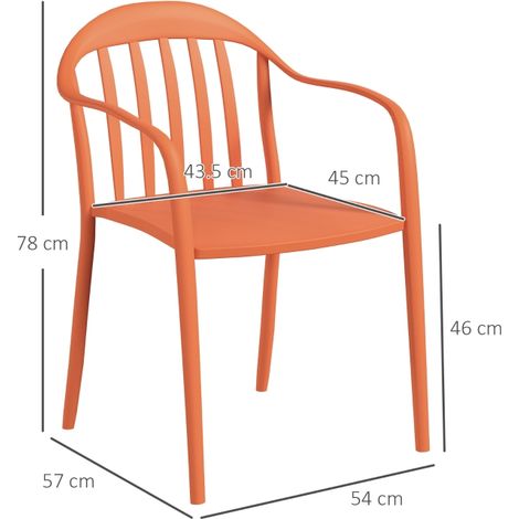 Ensemble de 4 chaises de jardin empilables en plastique résistant aux intempéries, avec accoudoirs et dossier, supportant jusqu'à 120 kg. Idéales pour terrasse, jardin ou balcon. Couleur : rouge. (1/5)