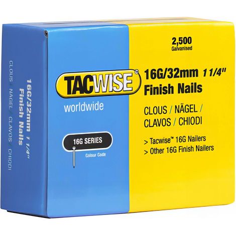 Boîte de 2500 clous de finition de type 16G L. 32 mm - TA-0294 - Tacwise