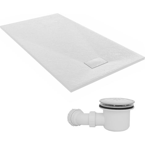 NRG 1600 x 900mm SMC White Rectangle Slate Effect Bathroom Shower Tray & Fluidmaster Fast Flow Waste Trap