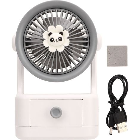 Ventilateur de bureau USB rechargeable portable multifonction gris blanc, angle réglable, mignon, pour bureau et voyage. (1/5)