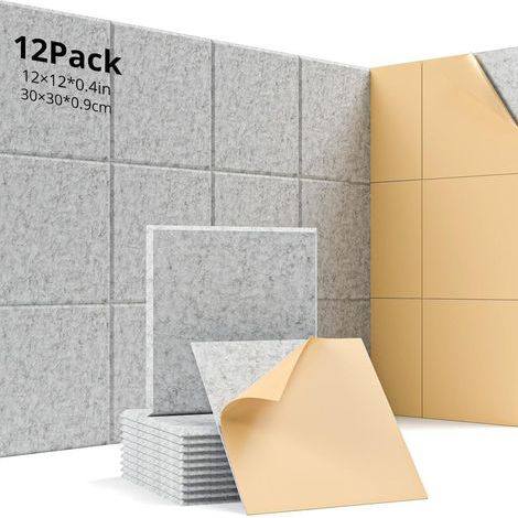 Panneaux acoustiques autocollants 12 pièces, absorbeur de son, protection acoustique, protection phonique murale à haute densité, plaques de protection acoustique pour le traitement (1/5)