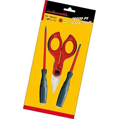 Intercable 16020 Futur 2 Set F1 composé d\'1 paire de ciseaux pour dénuder et couper les câbles et de 2 tournevis, emballé sous-vide