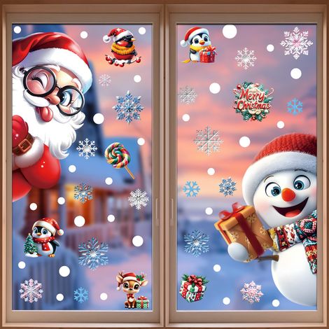 Nouveaux autocollants de Noël, flocons de neige 3D, bonhommes de neige, stickers pour fenêtres, sapins du Père Noël, cadeaux, autocollants statiques en PVC pour vitres