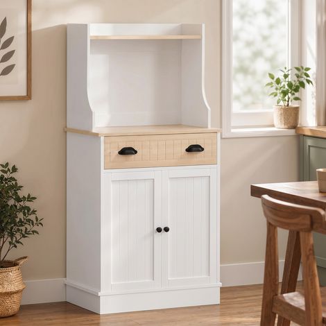 Meuble armoire micro-ondes pour cuisine avec espace ouvert 1 tiroir et placard 2 portes 61 x 35 x 125,4 cm chêne (1/5)