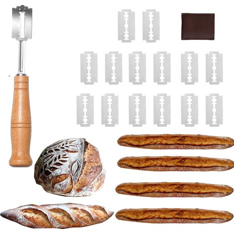 Lame à pain avec lames remplaçables et housse de protection en cuir, outil de scoring doux pour les boulangers, outil de scoring pour la cuisson à la maison (1/5)