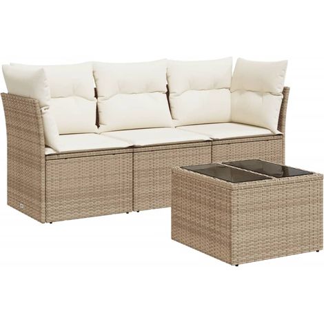 Salon de jardin avec coussins 4 pcs beige résine tressée (1/3)