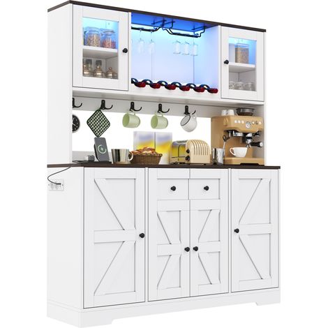 Credenza alta 140x40x173 cm in MDF bianco con LED RGB e prese – MEUBLIV (1/5)