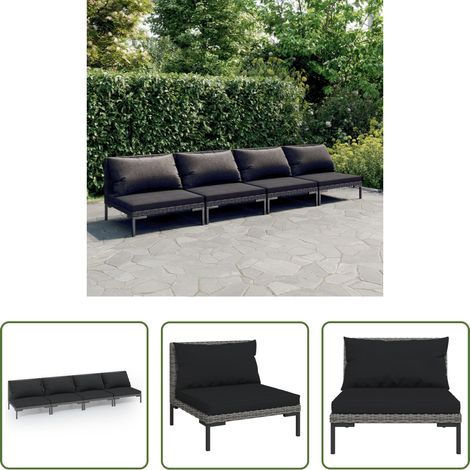 vidaXL Rotin PE demi-rond -  Salon de jardin 4 pcs avec coussins Résine tressée Gris foncé (1/5)