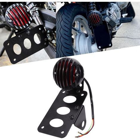 Feu Arrière Moto avec Support de Plaque D'immatriculation Latéral Feu de Freinage Feu de Stop Intégré Aluminium Étanche Universel 12V pour Sportster 883 1200 Cruiser Bobber Chopper