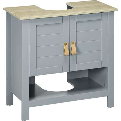 Armario para Debajo de Lavabo Compacto con 2 Puertas y Estante Interior Ajustable Mueble Auxiliar de Almacenamiento para Baño 60x30x60 cm Gris