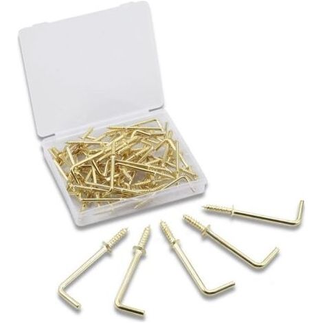 Lot de 50 crochets à vis à angle droit de 3,8 cm, crochets carrés à visser en forme de L, accessoires de fixation avec boîte de rangement pour la maison, le bureau et le lieu de travail (1/5)