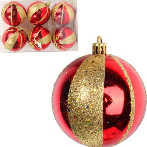 Set di 6 palline di plastica rosse e dorate da 8 cm (1/3)