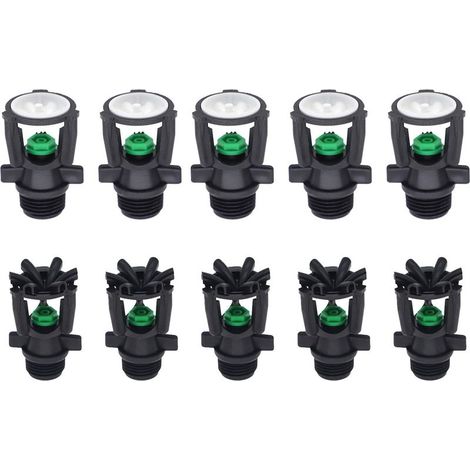 Set di 10 irrigatori da giardino con filettatura maschio, rotazione automatica a 360°, ugello per irrigazione di prato, serra, ortaggi e colture. (1/5)