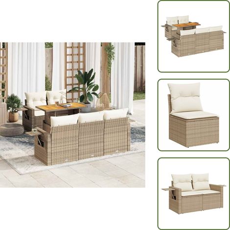 6-tlg. Garten-Sofagarnitur mit Kissen Beige Poly Rattan - Garten Sofagarnitur - Garten Sofagarnituren - Outdoor Sofagarnitur - Sofagarnitur Terrasse (1/5)
