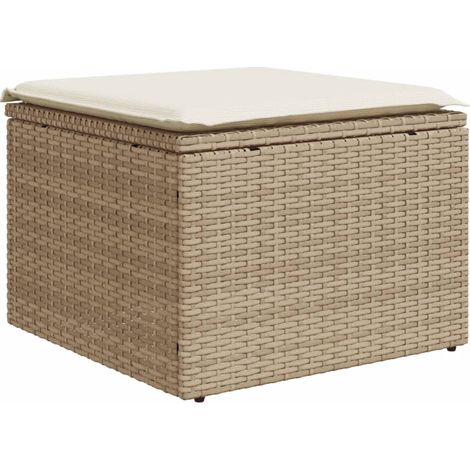 Taburete de jardín con cojín ratán sintético beige 55x55x37cm vidaXL