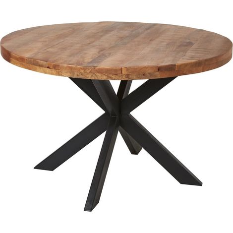 Table de salle à manger ronde style industriel en bois de manguier massif Mayorke (1/5)