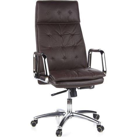 Fauteuil de Direction Villa 20 Cuir Nappa Marron Chaise de Bureau avec Haut Dossier (1/5)