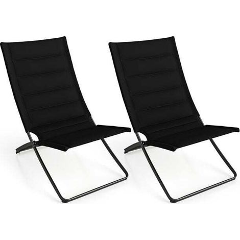 Lot de 2 chaises de plage noires pliantes avec assise rembourrée, cadre métallique léger et pieds antidérapants pour plage (1/5)
