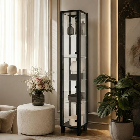 Colonne vitrine noire 5 niveaux 1 miroir RAVEN (1/5)