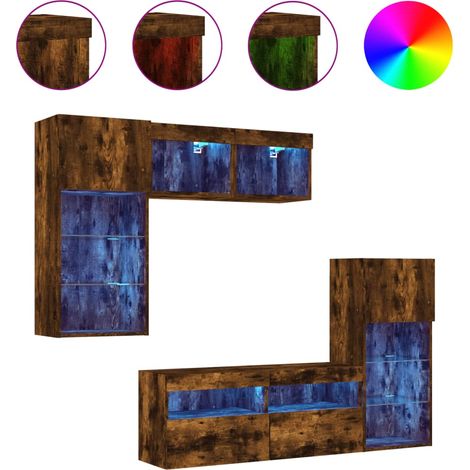 Maison Exclusive - 5-tlg. Wohnwand mit LED-Beleuchtung Räuchereic (1/5)