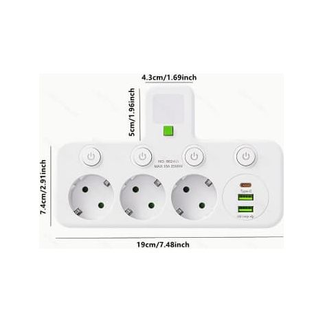 BelleRise - Prise européenne à 4 prises, sans rallonge, avec ports USB Type-C. Deux modèles disponibles. Cadeaux de qualité.