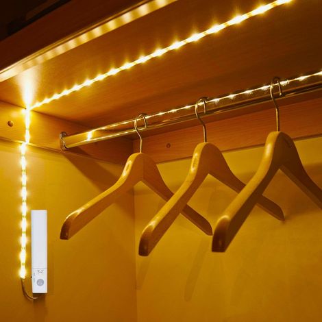 Ruban Led 3m Chambre Pile Led Detecteur de Mouvement Reglet Bande Led Blanc Chaud 3m Strip Lights TV Interieur Nuit Light Lumineuse (1/5)