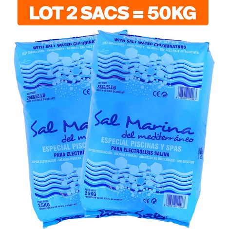 PAQUETE DE 2 BOLSAS DE 25 KG DE SAL FINA ESPECIAL PARA PISCINAS DE DISOLUCIÓN RÁPIDA NORMA 16401 CONFORME A LA NORMA EUROPEA