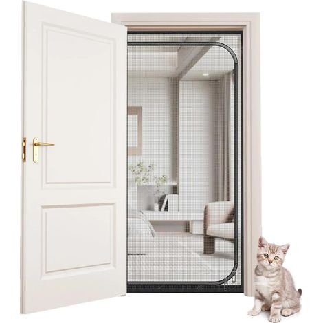Moustiquaire de porte sans danger pour les animaux résistante aux griffures chat avec fermeture éclair — 100 x 210 cm Noir (1/5)