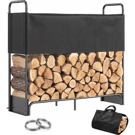Holzregal aus verzinktem Stahl für den Innen- und Außenbereich mit Abdeckung und 600D Oxford-Tasche, Tragkraft 300 kg, Schwarz (1/5)