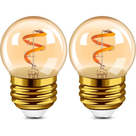 G40 E27 LED rétro ampoule à filament Edison Mini Globe 1.5W ampoule à filament en spirale en verre ambre 220V Super chaud 2200K,2 Pack (1/3)