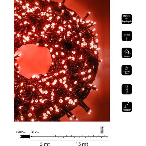 Catena di luci Natale 300 led serie luminosa natalizie per esterno interno albero feste cavo verde decorativa Rosso