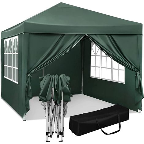 WOLTU Gazebo da Giardino Richiudibile 3x3m Gazebo da Esterno in Ferro Regolabile in Altezza Tendone Pieghevole con Telo Impermeabile. Protezione Solare. Facile da Montare Verde