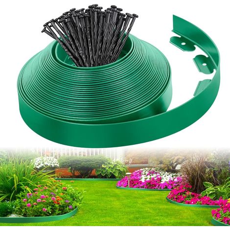 Bordura flessibile per prato, bordura in plastica da giardino 5 m x 5 cm, recinzione perimetrale senza scavo con 15 picchetti di fissaggio per aiuole, cortili e giardini.