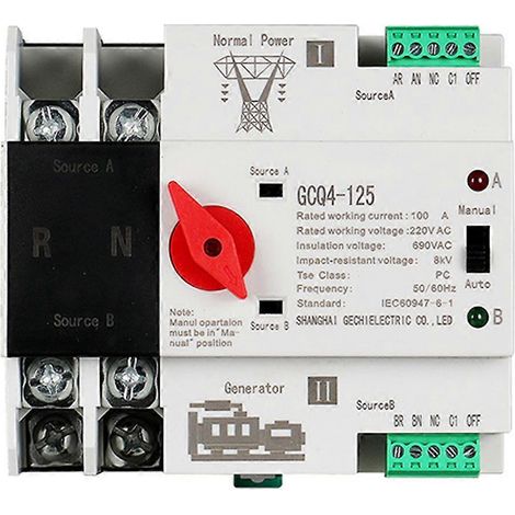ATS 220V bipolar 100A automatischer Umschalter, DIN-Schiene, duale Stromversorgung, PC 2P Leistungsschalter, einphasiger Wendeschalter für Schalttafel. (1/5)