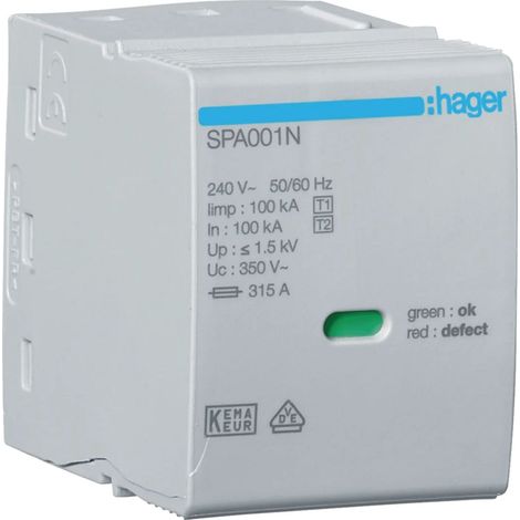 Cartouche N-PE Uc 350V Iimp 100kA Up 1.5kV - HAGER SPA001N