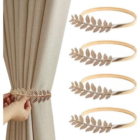 4 Pièces Embrasses de Rideaux, Sangles de Rideaux en Alliage Réglables Attache Rideaux Fenetre Pince Cordes à Pinces à Rideaux pour Maison Bureau Hôtel Décoration de Fenêtre (Feuilles Dorées) (1/5)