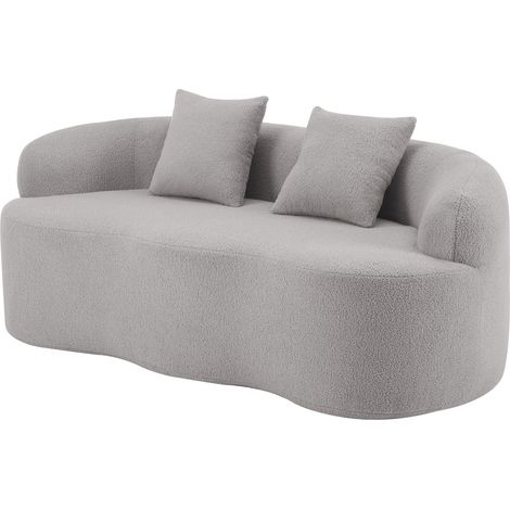 CAIziCanapé double courbé gris clair, accoudoirs arrondis, canapé compressé avec 2 coussins, canapé de chambre beige, aucun montage requis. (1/5)