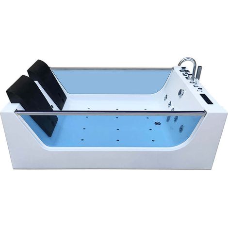 Home Deluxe – Baignoire balnéo d'angle 180 x 120 x 60 cm – Plastique renforcé – 4 buses de massage réglables – Chromothérapie et chauffage intégrés