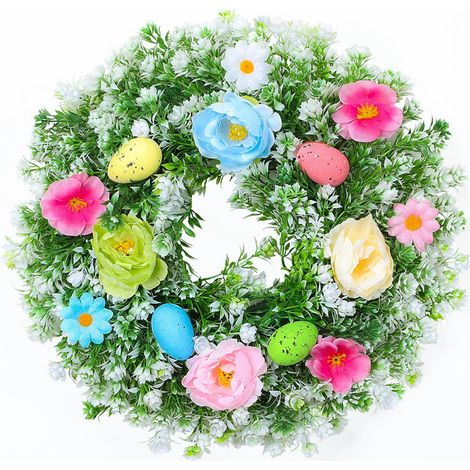 Guirlande Florale Artificielle - Base Ronde avec Fleurs Synthétiques et Œufs Décoratifs - Pour Porte Mur Intérieur Extérieur - Diamètre 30 cm (1/5)