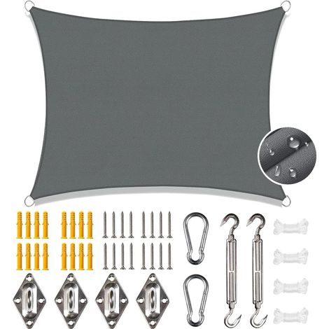 Voile d'ombrage imperméable avec œillets - 2 x 3 m - Voile d'ombrage rectangulaire pour balcon - Avec kit de fixation (1/5)