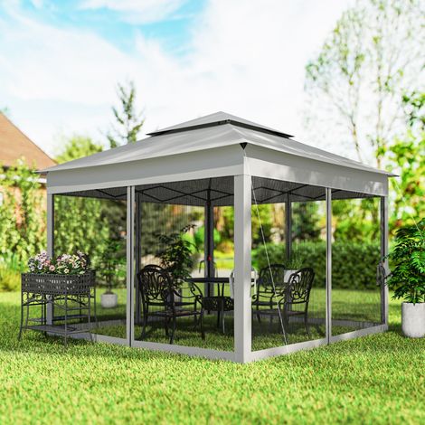 Tonnelle de jardin pliable/tonnelle pour affiches, structure en acier, polyester imperméable et résistant aux UV, moustiquaires incluses + sac de transport (1/5)