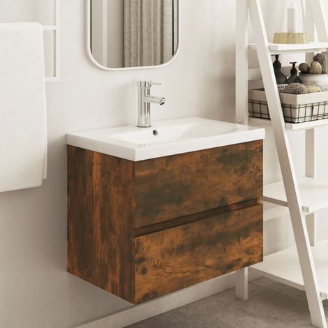 Meuble de salle de bain Moderne - Meuble sous vasque - Chêne fumé 60x38,5x45 cm Bois d'ingénierie Chic-763388 (1/5)