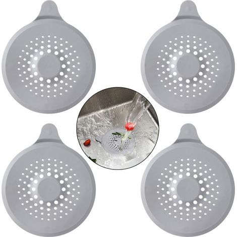 4 pièces poignée a type gris (14,5 17cm) couvercle d'égout en silicone, filtre d'évier avec ventouse, filtre de couvercle d'égout de baignoire (1/5)