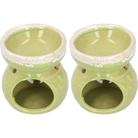 Brûleur d'huiles essentielles en céramique vert, 2 pièces, décoration aromathérapie, poêle à encens. (1/5)
