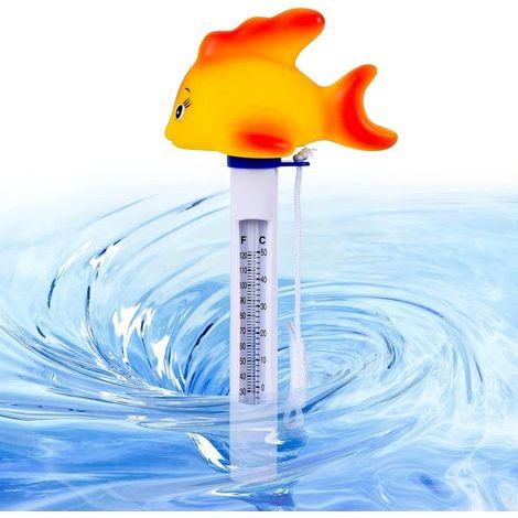 Schwimmendes Thermometer, schwimmendes Poolthermometer, Wasserthermometer in Form eines Cartoon-Tieres mit Seil für Innen- und Außenpools (Gelber Fisch) (1/5)