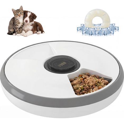 Distributeur automatique de croquettes pour animaux, sans fil, avec minuterie pour jusqu'à 6 repas, affichage LED, élément réfrigérant, gris. (1/5)