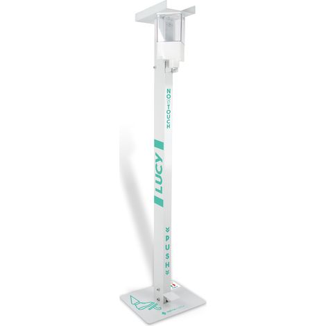 Support blanc pour gel hydroalcoolique avec porte gants et distributeur de gel en acier verni mod. lucy