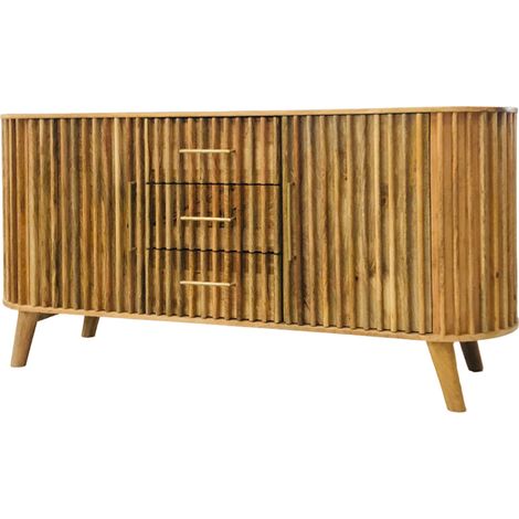 Slated 2 Door 3 Drawer Sideboard - Mango Wood - L45 x W164 x H80 cm - Light Finish - Assembly Required