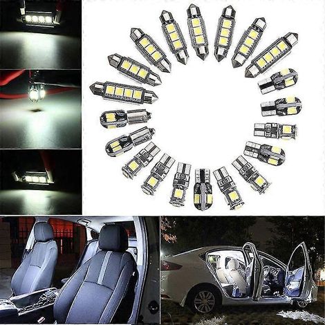 Kit de 20 ampoules LED pour intérieur de voiture : plafonnier, coffre, portières, éclairage de plaque d'immatriculation, ultra-lumineuses, sans erreur Canbus.