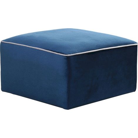 Pouf modulable en velours bleu nuit avec passepoil - bleu nuit profond avec passepoil blanc (1/4)